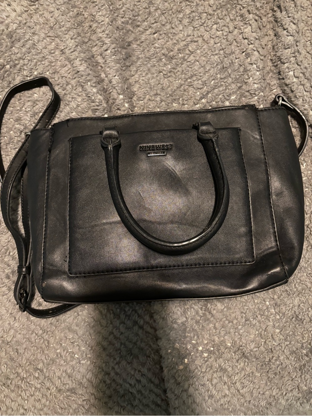 Nine West Black Faux-Leather Dual-Handle Crossbody Satchel